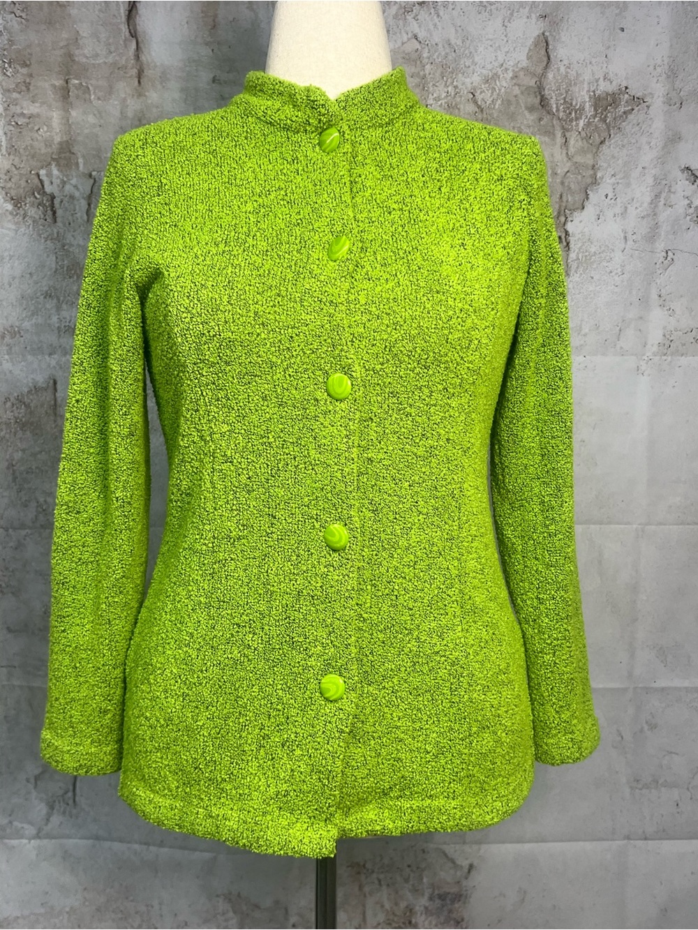 Lime Green Bouclé Wool Blend Button Jacket Size S Y2K Retro